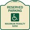 Signmission Reserved Parking Maximum Penalty $250 With HandicappedAluminum Sign, 18" L, 18" H, TG-1818-23065 A-DES-TG-1818-23065 - alternate 1